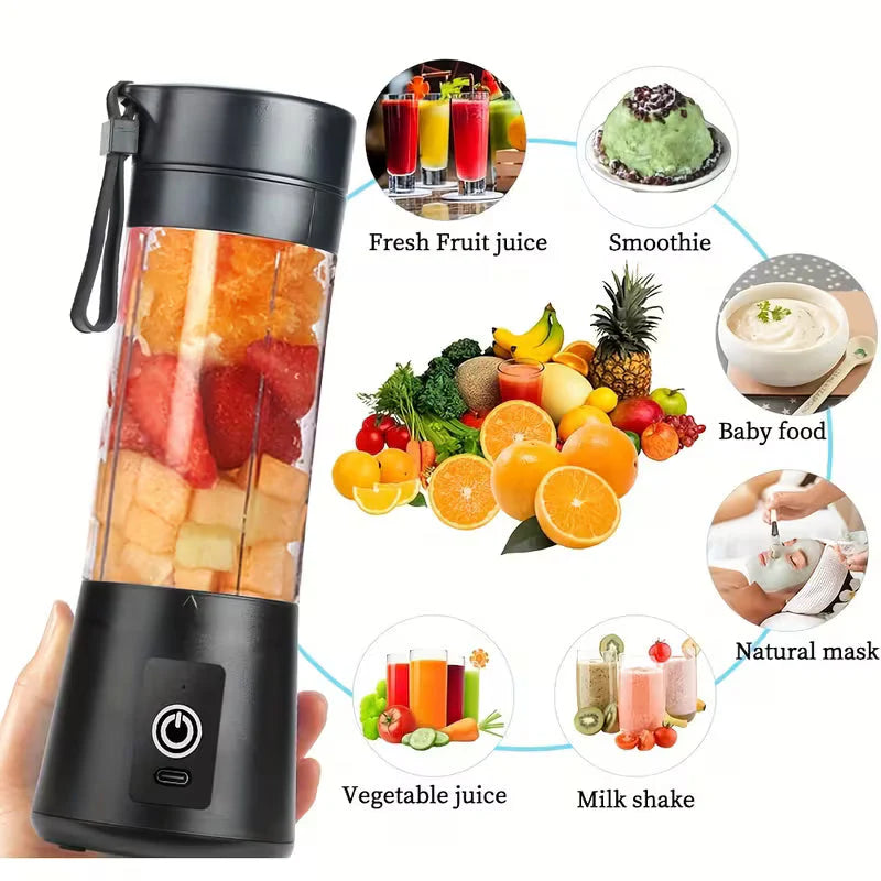 Mini Portable USB Electric Blender & Fruit Juicer with 6 blades – Rechargeable & Compact