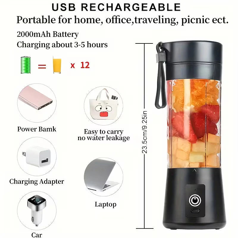 Mini Portable USB Electric Blender & Fruit Juicer with 6 blades – Rechargeable & Compact